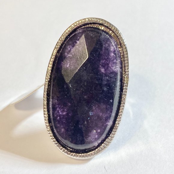 Vintage Purple Amethyst Cocktail Ring Chunky Oval Cut Silver Plated 5 6 7 8 9 - Picture 3 of 13
